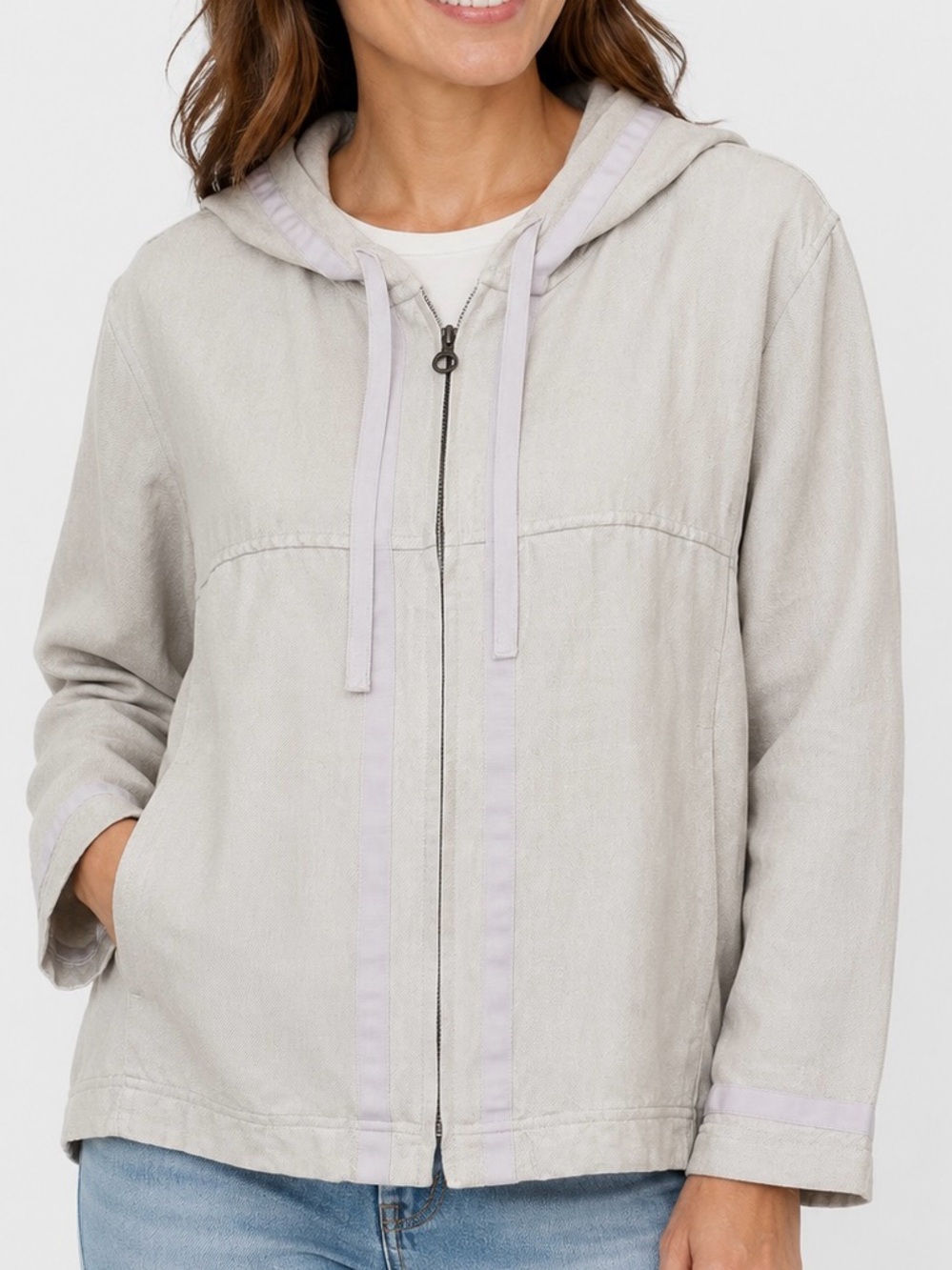 Christopher & Banks Women’s Size M Linen Blend Full Zip Hoodie Jacket Beige Tan